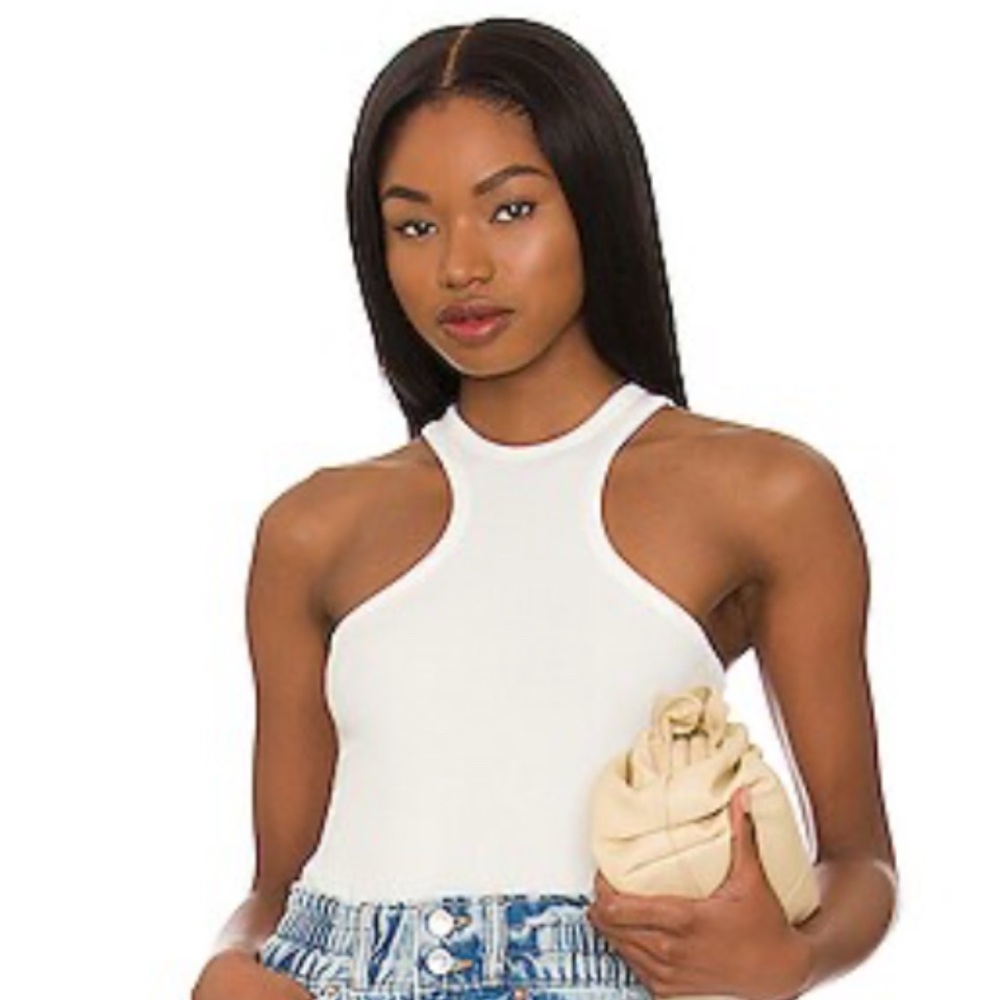 Authentic All Saints white ribbed bodysuit top sz 8